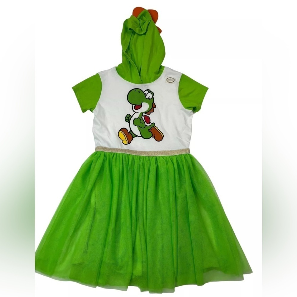 Super Mario Girls  Yoshi Tutu Dress Hooded White Green Kids Sizes